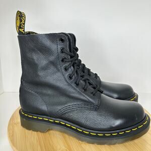 Dr. Martens 1460 Pascal Pebbled Black Leather Combat Moto Boots Lace Up Size 7